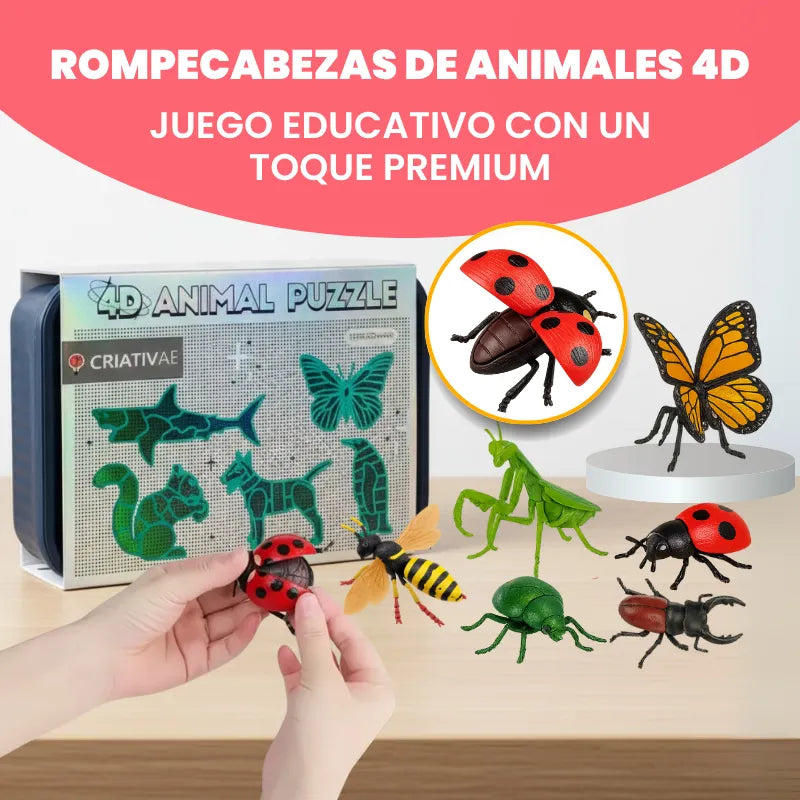 Kit de Rompecabezas 4D de Animales – Juguete Educativo para Armar 8 Animales o Insectos | MiniMundo