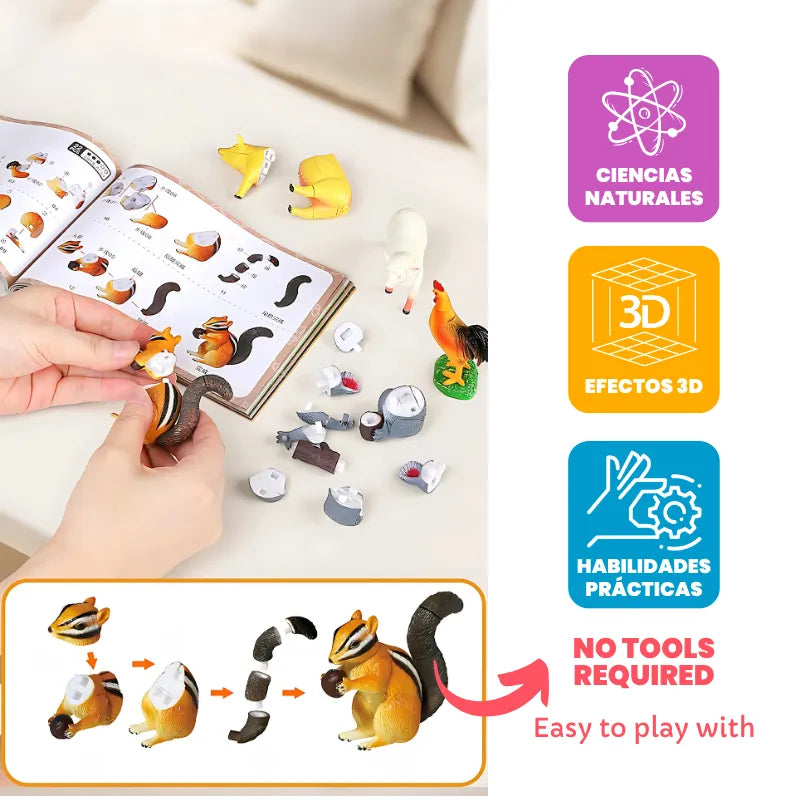 Kit de Rompecabezas 4D de Animales – Juguete Educativo para Armar 8 Animales o Insectos | MiniMundo