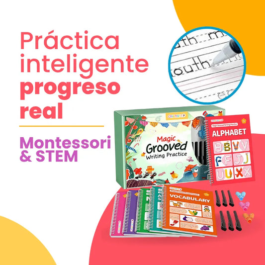 Kit de 6 Cuadernos Mágicos Reutilizables de Caligrafía y Escritura para Niños con Alfabeto Números Vocabulario Matemáticas y Dibujo | MiniMundo