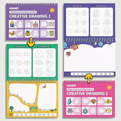 Kit de 6 Cuadernos Mágicos Reutilizables de Caligrafía y Escritura para Niños con Alfabeto Números Vocabulario Matemáticas y Dibujo | MiniMundo