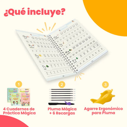 Kit de 4 Cuadernos Mágicos Reutilizables de Caligrafía para Niños con Alfabeto, Números, Matemáticas y Dibujo | MiniMundo