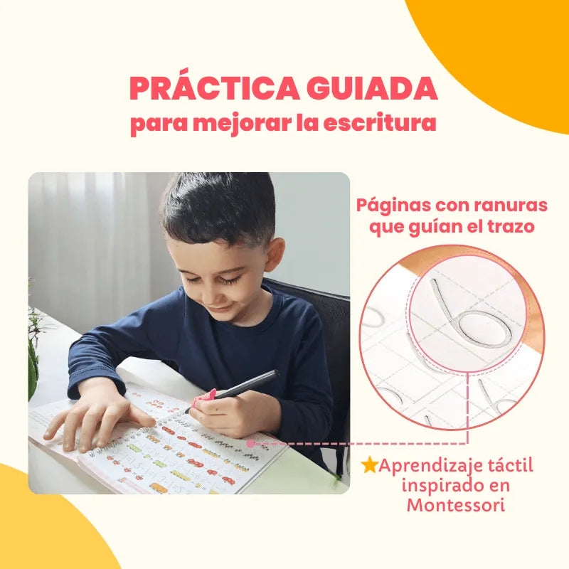 Kit de 4 Cuadernos Mágicos Reutilizables de Caligrafía para Niños con Alfabeto, Números, Matemáticas y Dibujo | MiniMundo
