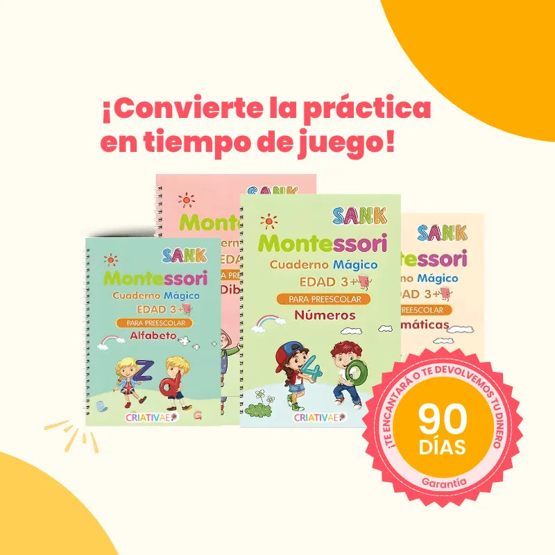 Kit de 4 Cuadernos Mágicos Reutilizables de Caligrafía para Niños con Alfabeto, Números, Matemáticas y Dibujo | MiniMundo